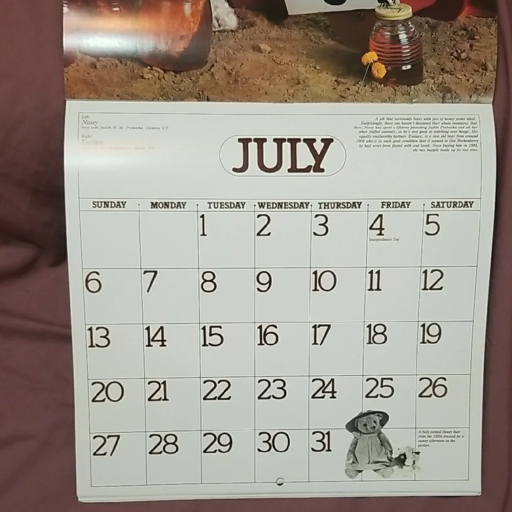 Vintage 1986 Teddy Bear Calendar